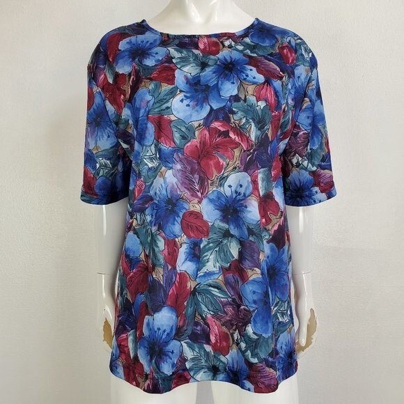 Vintage 80's Blair Plus Size Blue Floral Blouse - Picture 1 of 6
